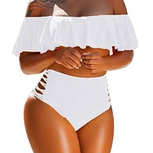 Bikini jaune grande taille à volants L : maillot de bain épaules dénudées