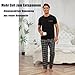 Winovia Schlafanzug Herren Kurzarm mit Langer Karierter Hose, 100% Baumwolle Pyjama Set für Männer, Weiche Nachtwäsche mit Brusttasche, Zweiteiliger Hausanzug & Loungewear Schwarz S