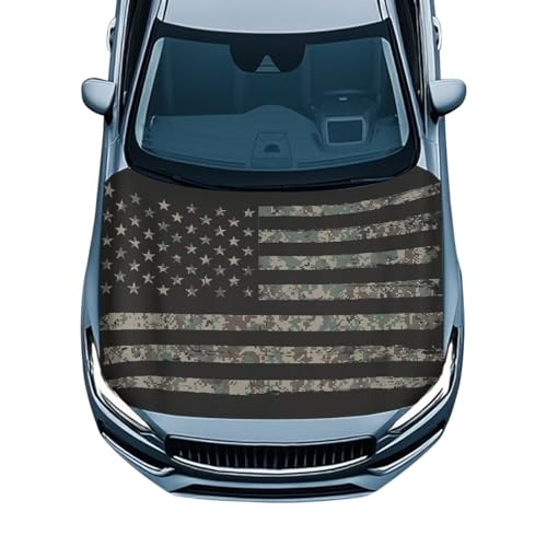 Image of Black American Flag Design Car Hood Cover Stretchable Polyester,Engine Cover,Elastic Fabrics Can be Washed,Car Bonnet All-Season Protection