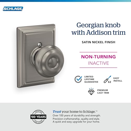 Image of SCHLAGE Georgian Knob with Addison Trim Non-Turning Lock, Satin Nickel (F170 GEO 619 ADD)