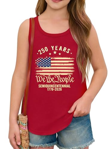Xynerix 250th Anniversary USA Tank Tops Kids 4th of July Shirts Patriotic Tank Shirt American Flag Sleeveless Tops (Red2,140)