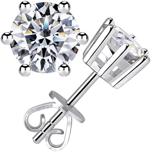 Moissanite Stud Earrings for Women Men, Nickel Free S925 Sterling Silver Hypoallergenic Earrings, 1ct - 2ct D Color VVS1 Clarity Brilliant Round Cut Lab Created Diamond Earring Set Promise Birthday Christmas Gift (Classic 6 prong, 1 carats-(0.5ct*2)-5mm)