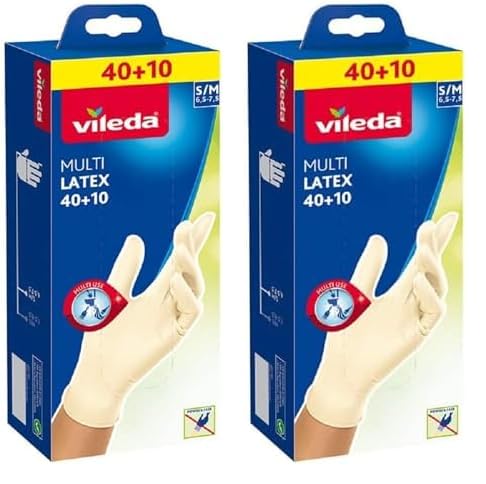 Vileda Disposable Multi Latex Gloves, Powder-Free, Ambidextrous Wear, Small/Medium, Pack Of 100, White 2319700