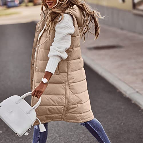 Long Hooded Puffer Vest For Women Plus Size Zipper Down Jacket Coat Casual Fashion Winter Cotton Padded Long Waistcoat #TOP1