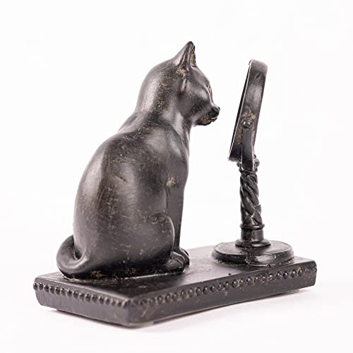 Young's Inc. Resin Cat Figurine With Mirror - 4'' L X 2'' W X 4'' H - Bronze/Black Cat Decor - Cat Desk Accessories #TOP7
