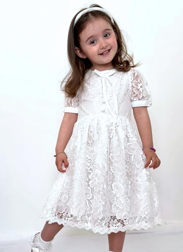 fioukiay Toddler Girls Lace Dresses Elegant Flower Dress Puff Sleeve Wedding Party Princess Dress2