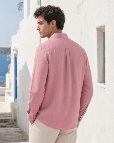 Image of Nobero Breezy Premium Linen Cotton Shirt for Men | Stylish Casual Shirts for Men | Semi Cut Collar | Box Pleat | Curved Hem | Regular Fit | Full Sleeve | S-XXXL