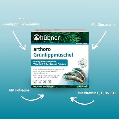 hübner® arthoro Glucosamin | Knochen- und Knorpelschutz | Vitamin C, B6, B12 & E | Grünlippmuschelpulver