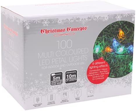 Christmas Concepts® 100 10m/33ft Retro Multi Coloured LED Petal Lights with 8 Function Controller  Indoor/Outdoor  Energy Efficient A++ - Christmas Lights