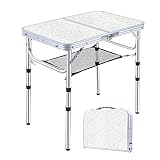 JUOIFIP Outdoor Small Portable Folding Table, 3 Adjustable Height Foldable Camping Table for Camp, L