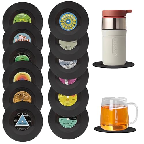 Contenuto sottobicchiere: Set sottobicchieri silicone, contiene 12 sottobicchieri con diversi stili di motivi retrò, sufficienti per essere utilizzati ovunque