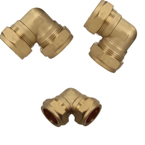 AIGHER Compression Elbow, 22mm, 90 Degree, Pack of 3, WRAS Approved, Brass