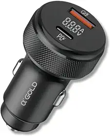 Carregador Veicular Turbo A’GOLD 60W 9.1A – Carregamento Rápido PD QC 3.0 com Display LED, USB + Tipo-C, Carregador Celular