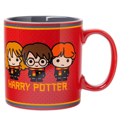 Silver Buffalo Harry Potter Chibi Trio Dots Ceramic Mug, 20 Oz, Red