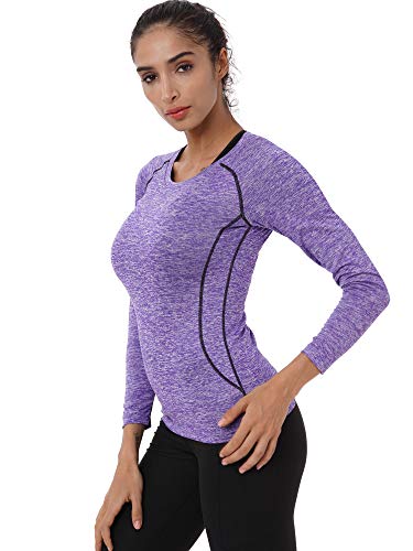 Neleus Women's 3 Pack Compression Wear Athletic Long Sleeve Shirt for Girls,8021,Blue,Purple,Pink,XL