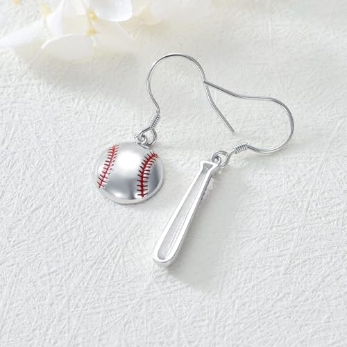 Pendientes de béisbol de plata de ley 925 elegantes para mujer 6
