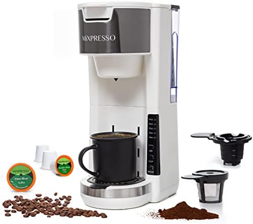 Mixpresso Single Serve 2 in 1 Coffee Brewer K-Cup Pods Compatible & Ground Coffee,Compact Coffee Maker Single Serve With 30oz Reservoir, 5 Brew Size & Adjustable Drip Tray,