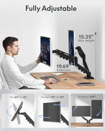 Image of Flexispot Dual Monitor Arm, 17-32 Inch Monitor Mount up to 19.84 lbs, Fast Install VESA Mount for Home Office Gaming, Full Adjustable Gas Spring with C-Clamp and Grommet Base, Black