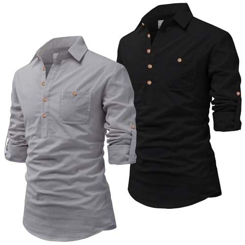 Image of Vida Loca Men Cotton Full Sleeve Casual Spread Collor Slim Fit Short Kurta for Men and Boys (Pack of 2)