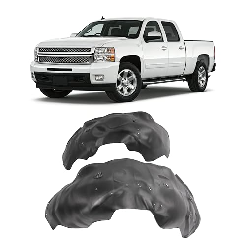 ECOTRIC Front Fender Liner Panel W/Clips Compatible with 2007-2013 Chevrolet Silverado 1500 Inner Wheel Liner Splash Shields Guard Plastic(PE) Black