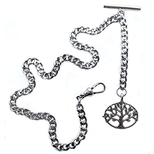 Albert Chain Silver Color Pocket Watch Chains For Men With Life Tree Design Fob And Swivel Clip T Bar Ac12 #TOP8