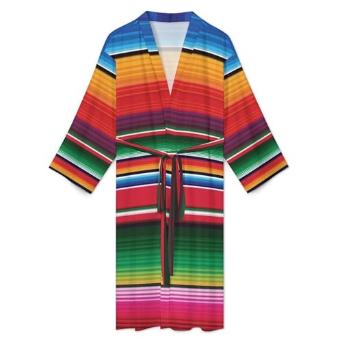 Colorful Mexican Serape Mens Robe Long Sleeve V Neck Bathrobes Sleepwear Robes with Belt3