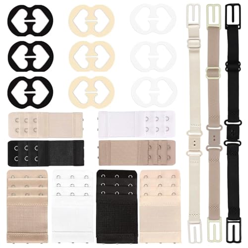 KEYRI 20 PCS Bra Extenders 2 Hook Bra Extenders 3 Hooks Bra Straps for Daily Use Different Combinations Bra Extenders Anti-Slip Buckle for Women and Girls (Skin+White+Black, 20 Combinations)