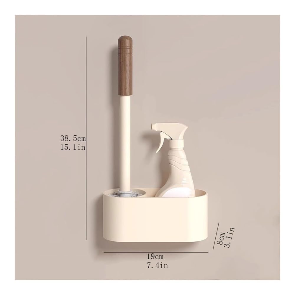 Juego de escobilla de inodoro con soporte, montaje en pared o de pie, cabezal de cepillo redondo, kit de limpieza de plástico para higiene de baño