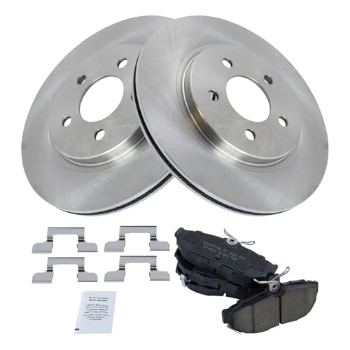 Image of TRQ Rear Brake Pad and Rotor Set Ceramic Compatible with 2011-2014 Ford Mustang