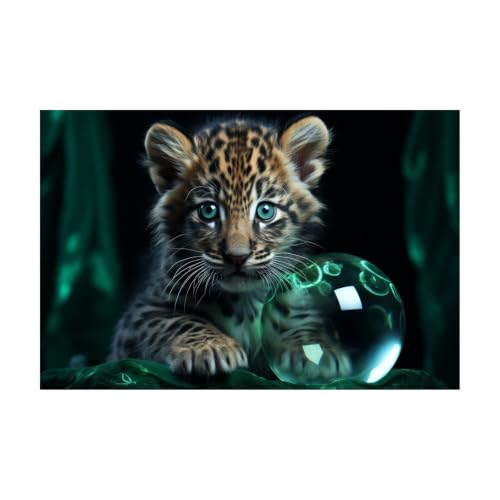 Peinture animaux sauvages TERUEA léopard vert 80x120cm sans cadre pour salon
