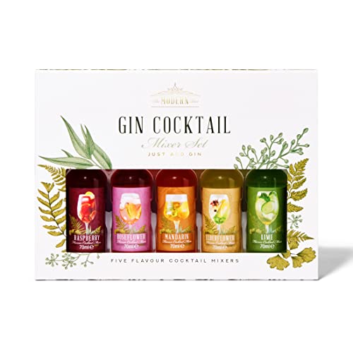 Thoughtfully Cocktails, Premium Gin Cocktail Mixers Gift Set, Pre-Measured Mixers Include Fruit Flavors Lime, Elder-Flower, Rose Flower, Mandarin and Raspberry, Set of 5 (Contains NO Alcohol)