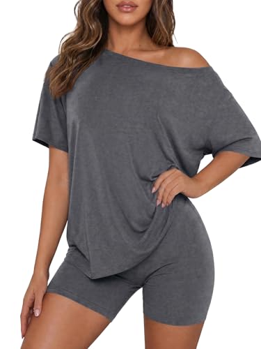 Fisoew Womens 2 Piece Lounge Sets Summer Matching Sets Oversized T Shirts and Biker Shorts 2026 Trendy Outfits