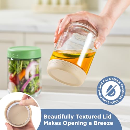 Image of DRKIO 16 Oz Glass Overnight Oats Containers with Lids Chia Pudding Jars | 4 Pack Mason Jars, Wide-Mouth, Leak-proof, Stackable, Ideal for Store and Meal Prep Yogurt, Cereals, Snack, Spice, Sugar
