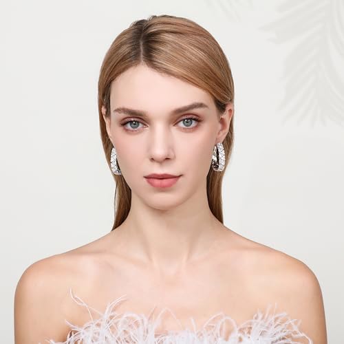 Frwiskp 14k White Gold Hoop Earrings for Women Lightweight Huggie Earrings for Women 20mm 30mm 40mm Trendy Cubic Zirconia Drop Earrings with 925 Sterling Silver Post Hypoallergenic, 14k Genuine White - Image 6