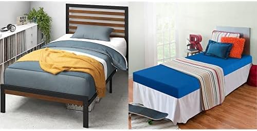 ZINUS Kai Base de cama de bambú y metal con cabecero, no necesita somier, fácil montaje y litera de espuma viscoelástica de 5 pulgadas, cama nido,