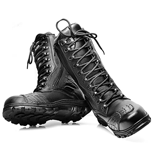 Bota Coturno Militar Couro Masculina Preta Cano Longo (40, Preto)