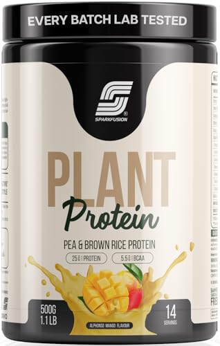 Image of Sparkfusion Plant Protein Powder Organic Isolated Pea & Brown Rice Protein 25 gm Protein Easy To Digest Triple|Alphonso Mango Flavour 500 gm