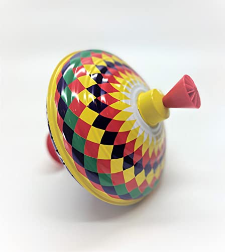 image for Classic Multicolour Spinning Tin Top Toy from KsmToys by Bolz. The Fun