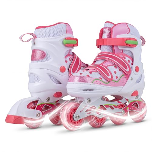 COSTWAY Patines en Línea para Niños Niñas, Patines de Ruedas con 4 Tamaños Ajustables, 8 Ruedas Luminosas, Freno, Protección de Seguridad, Interior y Exterior (L)