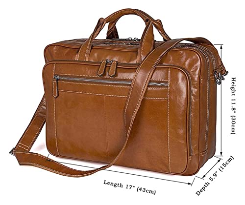 Classic Vintage Leather Expandable Double Compartments Business Briefcase Large 15.6Inch Laptop Shoulder Bag Office4