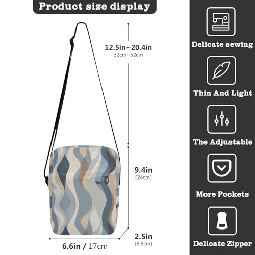 KLL Abstract Blue Beige small messenger bag for women Vegan Leather mens crossbody bag small Travel Shoulder Handbags3