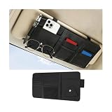 HAMOJUF Car Sun Visor Organizer with Sunglasses Holder, Multi-Pocket Visor Storage Pouch Case for Ticket Card Phone Money, Auto Interior Sunvisor Organizer Bag, Universal for SUV Van Truck (Black)