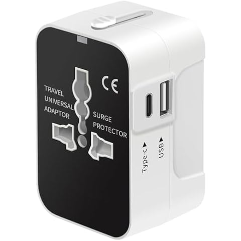 LKY DIGITAL Universal Travel Adapter USB C, International Power Adapter with 1 USB-C and 1 USB-A Ports, Type C Worldwide All in One Wall Charger for USA EU UK AUS (White) Cover