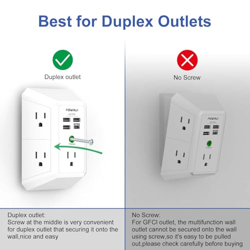 Outlet Extender Surge Protector - POWRUI 5 Outlet Splitter with 4 USB Charging Ports, 3-Sided 1680J Power Strip Multi Plug Wall Adapter for Home Travel Office, White by POWRUI - Used condition - Image 5