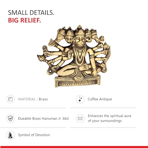 Image of Antique Brass Finish Panchmukhi Hanuman JI Shape Door Hanging | Decorative Wall & Door Accent for Home Entrance | Traditional Indian Door Decor | Pooja Room, Main Door, Temple & Festive Decoration