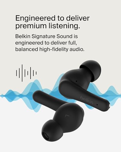 Image of Belkin Soundform Rhythm True Wireless Earbuds with Built-in Mic, 2-Device Connection, 28H Battery Life, IPX5 Water Resistance - Bluetooth Earphones for iPhone, Ipad, Galaxy, Pixel, & More - White