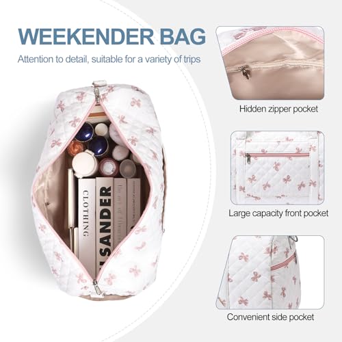 Gym Bag for Women, Cute Duffle Bag, Quilted Duffle Bag for Travel, Floral Duffle Bags, Weekend Bag with Zipper Pocket Dance Bag Organizer4