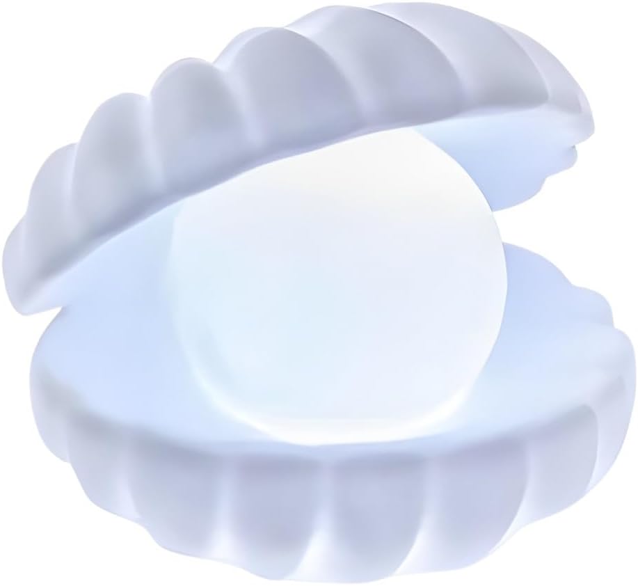 MeeTo Beach Themed Pearl Shell Lamp, Bedside LED Ocean Nightlight Mermaid Fairy Clamshell Portable Lights for Bar, Home Decoration, Birthday, Christmas Gift, Desk Ornament, Random Color, Pc1