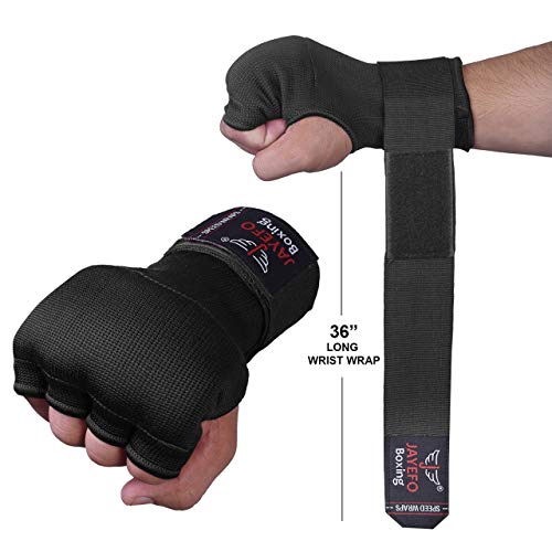 Jayefo Padded Inner Gloves For Boxing - Elastic Hand Wraps With Training Gel - Quick Boxing Wraps And Bandages For Men & Women - Wrist Wrap Protector Handwraps Kuckle Pair - Small - Black #TOP2