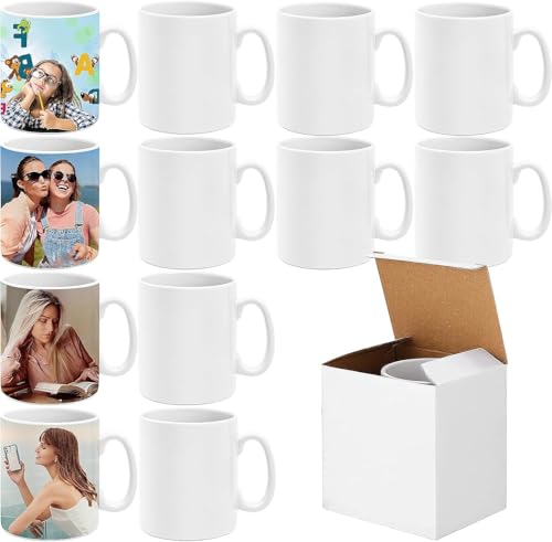12 Stück Sublimation Kaffeetassen Blanko 11oz/320ml Weiße Keramiktassen für Sublimationsdruck Großpackung Tassen für Heißpressen Personalisierte Kaffeebecher für Weihnachten